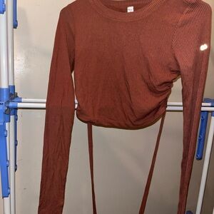 ALO Yoga Brown Long Sleeve Tie Front Bodysuit